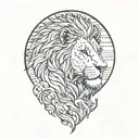 sun rise, sky, lion walking along horizon depicts the silhouette tattoo design idea