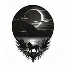 sun rise, sky, lion walking along horizon depicts the silhouette tattoo design idea