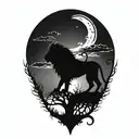 sun rise, sky, lion walking along horizon depicts the silhouette tattoo design idea