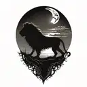 sun rise, sky, lion walking along horizon depicts the silhouette tattoo design idea