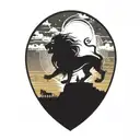 sun rise, sky, lion walking along horizon depicts the silhouette tattoo design idea