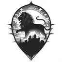 sun rise, sky, lion walking along horizon depicts the silhouette tattoo design idea