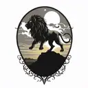 sun rise, sky, lion walking along horizon depicts the silhouette tattoo design idea