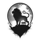sun rise, sky, lion walking along horizon depicts the silhouette tattoo design idea