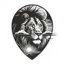 sun rise,  sky, lion walking along, tattoo design idea