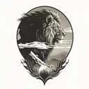 sun rise,  sky, lion walking along, tattoo design idea