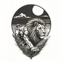 sun rise,  sky, lion walking along, tattoo design idea