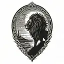 sun rise, sky, lion walking along horizon depicts the silhouette tattoo design idea