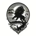sun rise, sky, lion walking along horizon depicts the silhouette tattoo design idea
