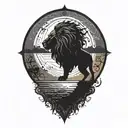 sun rise, sky, lion walking along horizon depicts the silhouette tattoo design idea