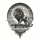 sun rise, sky, lion walking along horizon depicts the silhouette tattoo design idea