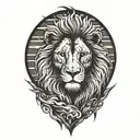 sun rise, sky, lion walking along horizon depicts the silhouette tattoo design idea