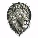 sun rise, sky, lion walking along tattoo design idea