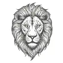 lion silhouette walking along horizon In the background with sun in sky tattoo design idea
