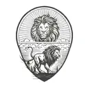 lion silhouette walking along horizon In the background with sun in sky tattoo design idea