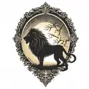 sun rise, sky, lion walking along horizon depicts the silhouette tattoo design idea