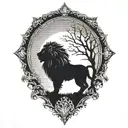 sun rise, sky, lion walking along horizon depicts the silhouette tattoo design idea