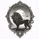 sun rise, sky, lion walking along horizon depicts the silhouette tattoo design idea