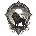 sun rise, sky, lion walking along horizon depicts the silhouette tattoo design idea