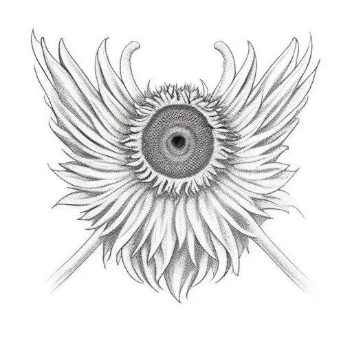 Crying Heart sunflower angel wing  tattoo design idea