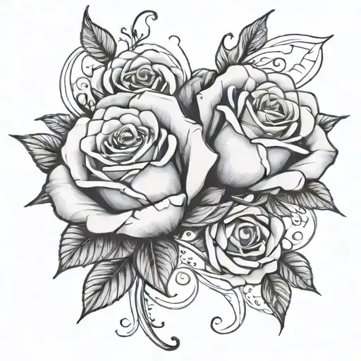 a black and white tattoo that goes down from the shoulder to the elbow on the outside, the tattoo contains 2 roses, abov tattoo design idea