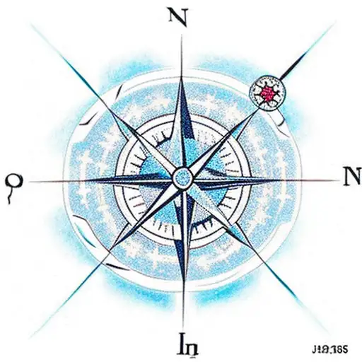 Traditional tattoo of a compass with constellations and the Northern Lights as the needle tattoo design idea
