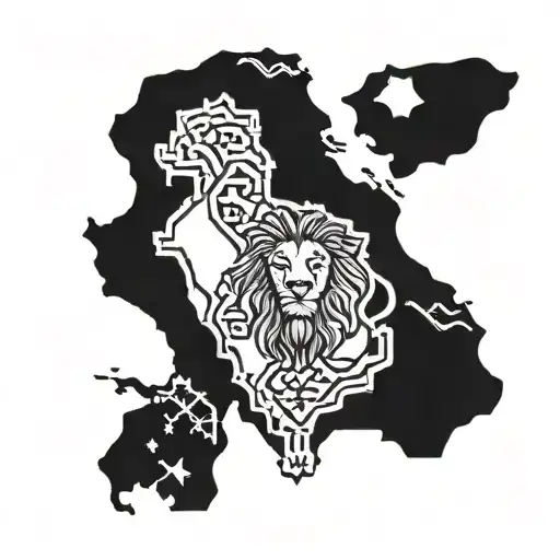israel map with a lion  tattoo design idea