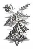 A tattoo design of a mountain range with a small star wars republic symbol hidden within the peaks, showcasing your passion for sci-fi and adventure tattoo design idea