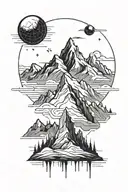 A tattoo design of a mountain range with a small star wars republic symbol hidden within the peaks, showcasing your passion for sci-fi and adventure tattoo design idea