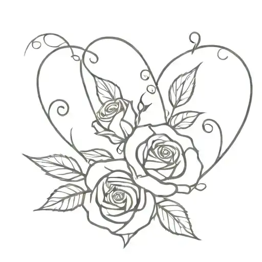 simple outline roses heart vine   tattoo design idea