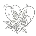 simple outline roses heart vine   tattoo design idea