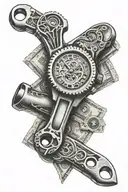 wrench with a Rolex and $100 bills tattoo design idea