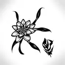 above the knee floral with lily pad or frog tattoo design idea
