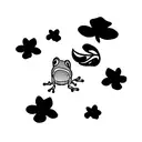 above the knee floral with lily pad or frog tattoo design idea