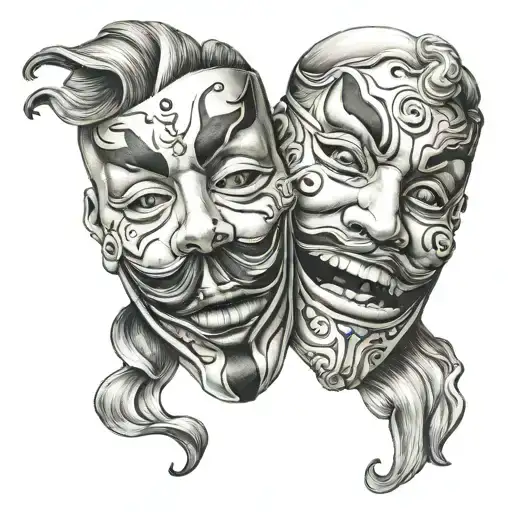 comedy and drama masks tattoo design idea