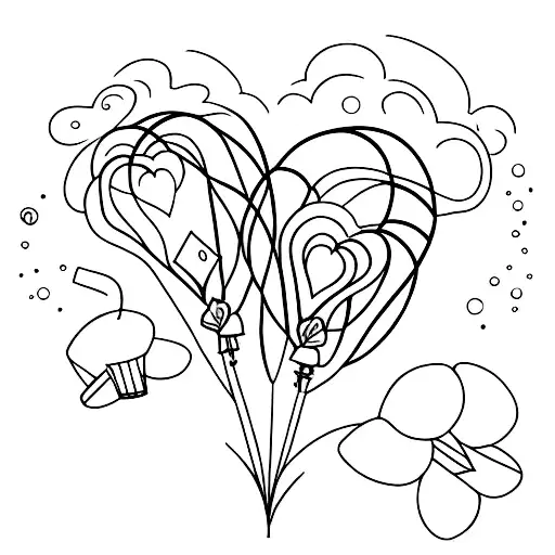 balloon hearts and a flower tattoo design idea