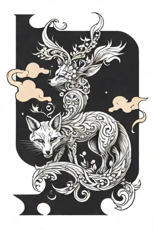 fox and virgo zodiac sign tattoo design idea