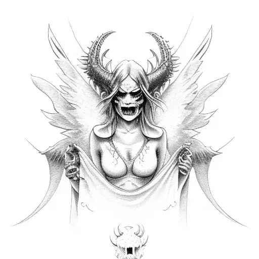 demon and angel. the demon is on drugs and the angel is sober.  tattoo design idea