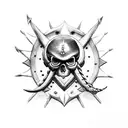 skull pirate with ship wheel and squid tattoo design idea