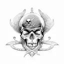 skull pirate with ship wheel and squid tattoo design idea