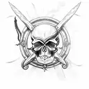 skull pirate with ship wheel and squid tattoo design idea