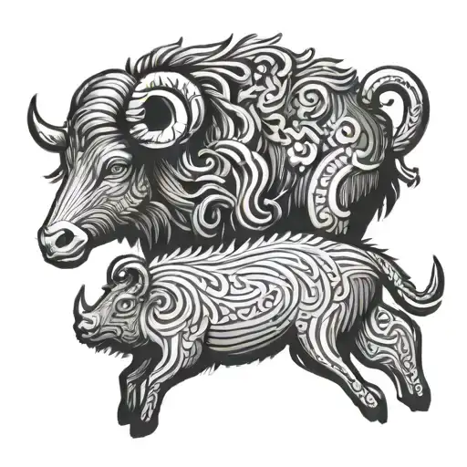 Ram and wild boar tattoo design idea