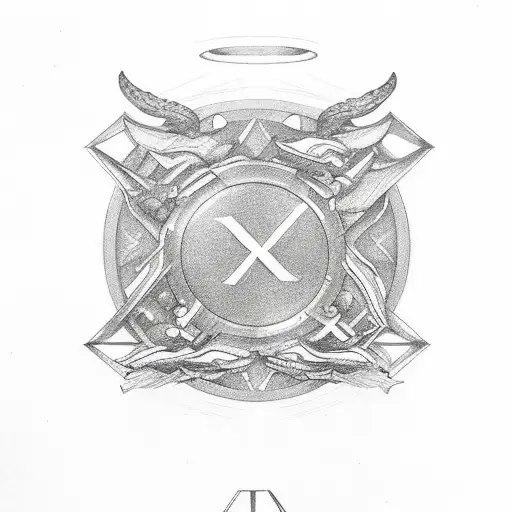 the letter N with rings around it it and engel wings out of the N tattoo design idea