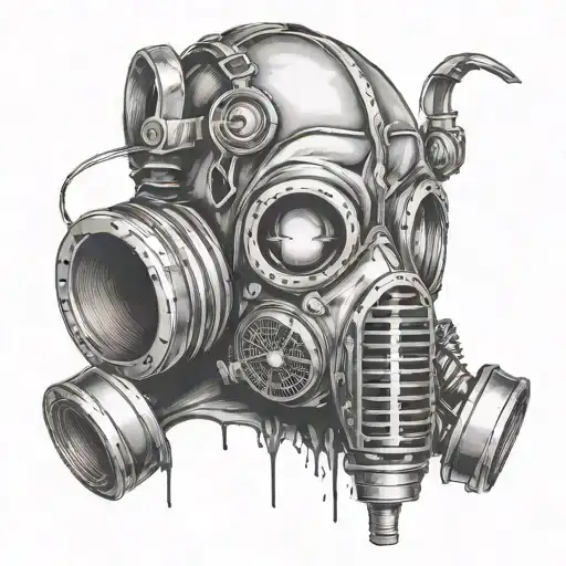 Horror themed gas mask split open to reveal biotech made tattoo design idea