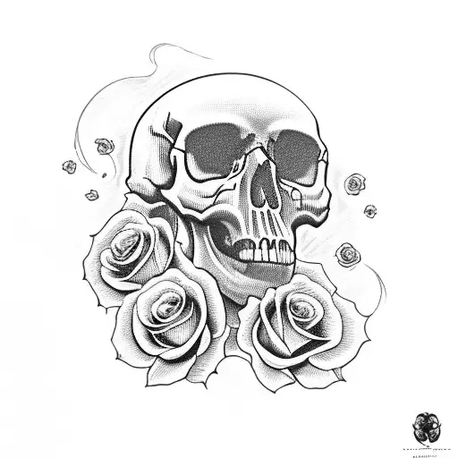 skull with roses and pocket watch tattoo design idea