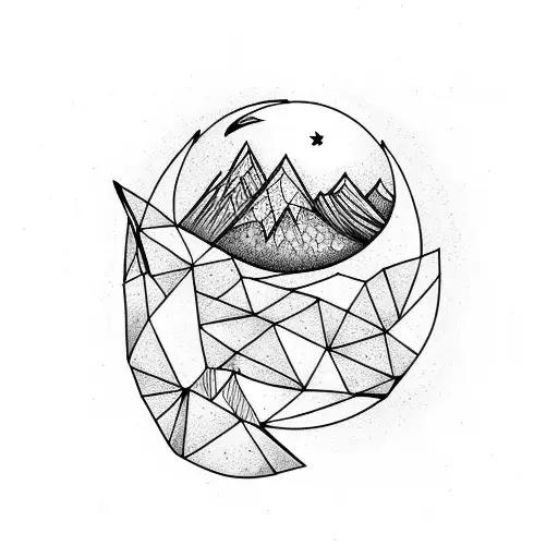 bird with moon in front of mountains tattoo design idea