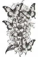 butterflies and lillies forarm symmetrically tattoo design idea