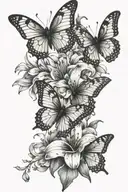 butterflies and lillies forarm symmetrically tattoo design idea