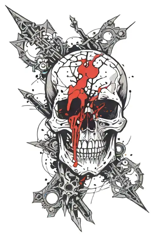 Skull, dagger, thorns tattoo design idea