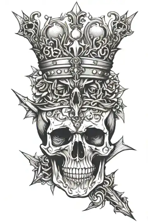 Skull, thorns, crown, dagger tattoo design idea